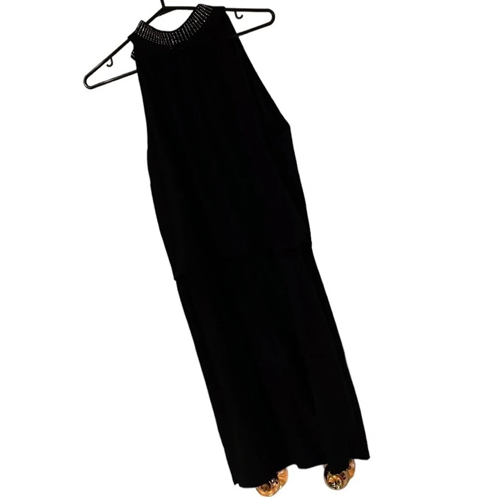 White House Black Market black Elastane beaded  highneck Halter Mini dr…